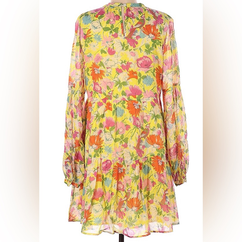 EUC Banjanan Size Medium Yellow Floral Tiered Dress Made in India - Picture 2 of 2